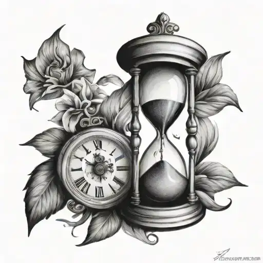Hourglass With Clock Face In The Background Black And White
