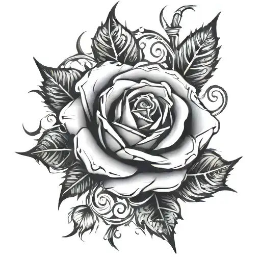 Rose In The Middle Of Tribal Thorns Intertwined