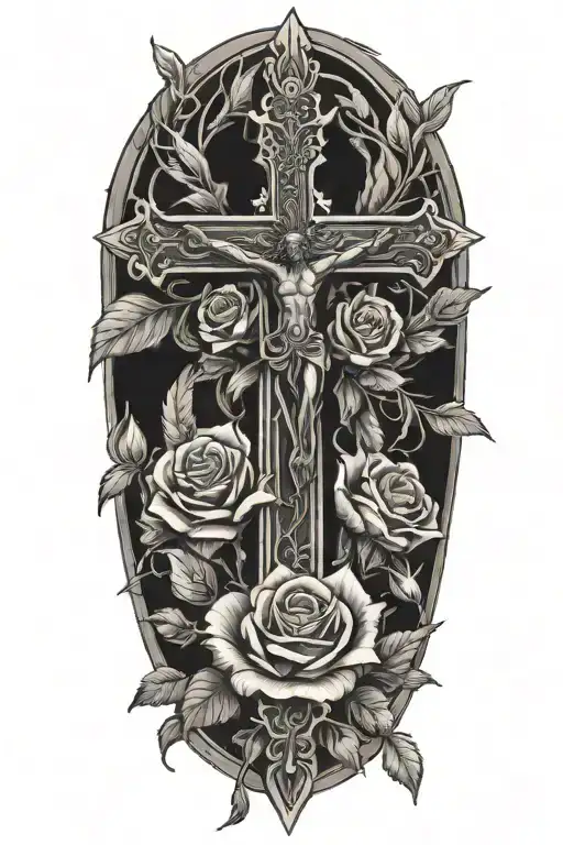 Cross With Roses And Angel