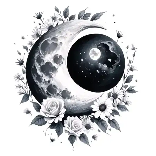 Moon With Roses And Daisies Falling