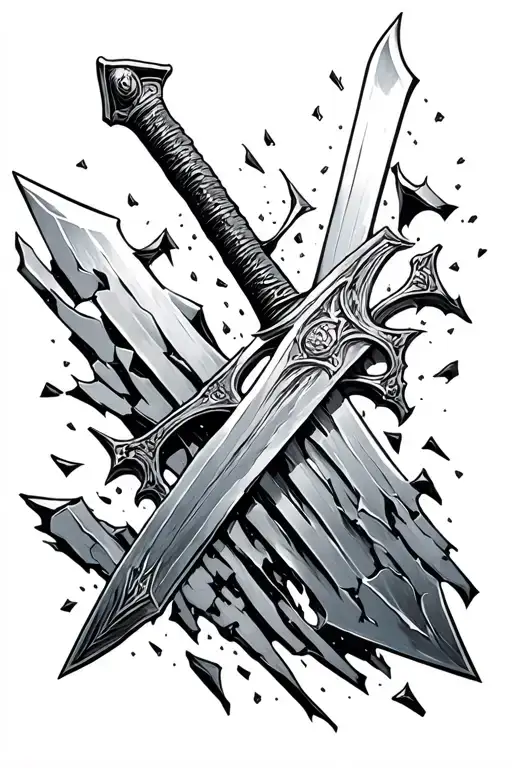 Sword Going In Up And Blade Broken In Mutiple Pieces But Levatating To Stay In A Line