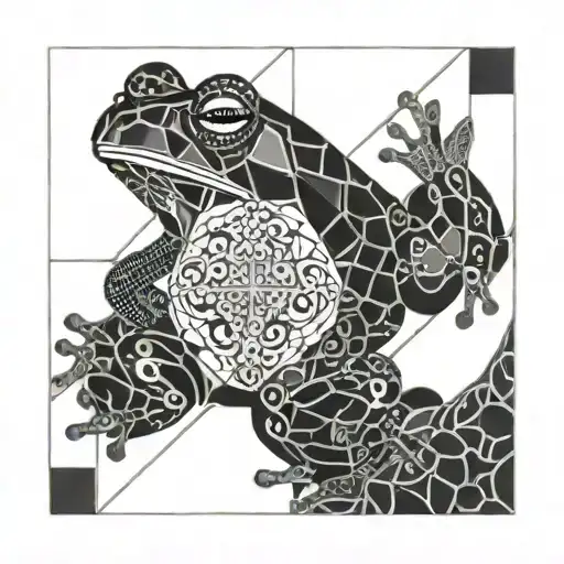 A Black And Grey Quilt Block With Hidden Frog Elements Throughout