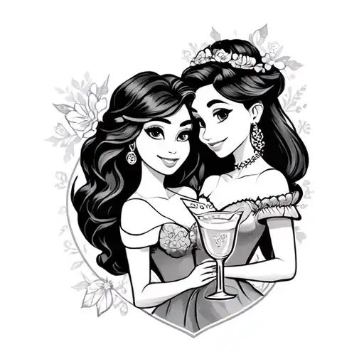 Best Friend Tattoo With Margaritas And Disney Princess