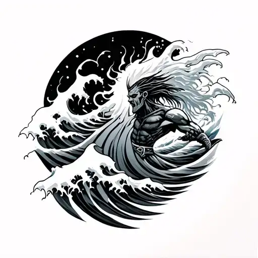 Warrior From The Ocean Wave Crashing