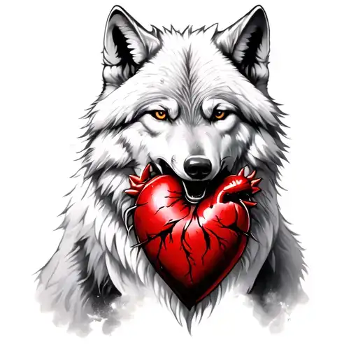 White Wolf Eating Realistic Heart