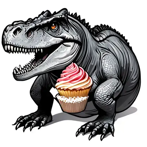 Cartoon T-rex Eating A Cupcake