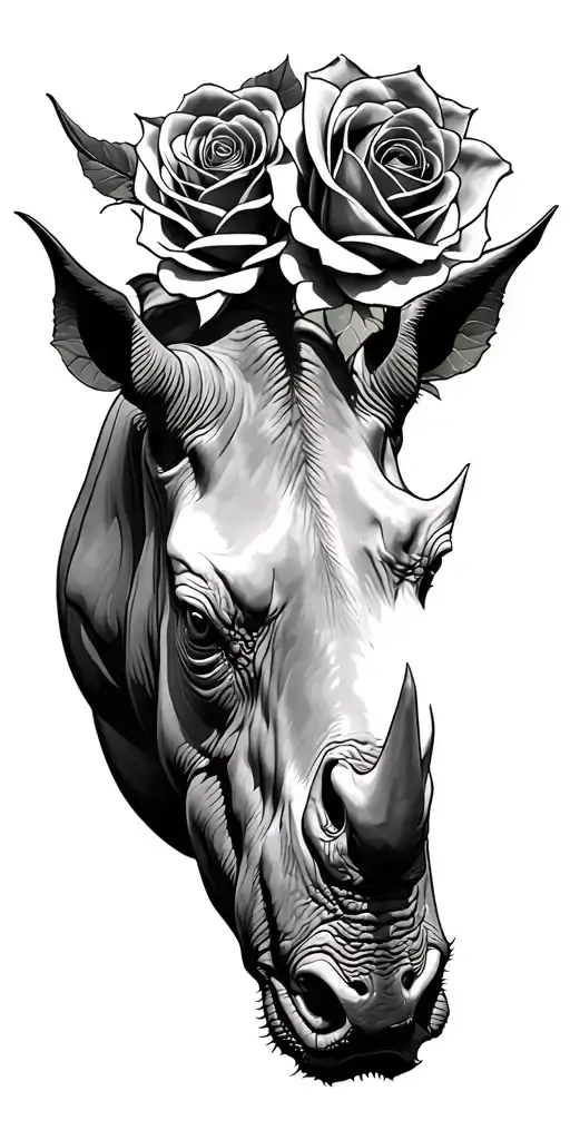 Rhino Head Roses Intertwined Hearts