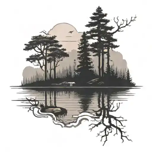 Lake With Forest And Lost Person In Backround