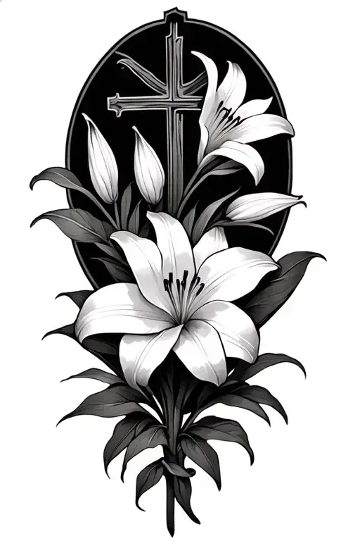 Lily Flowers And Cross And Flowers Intertwined