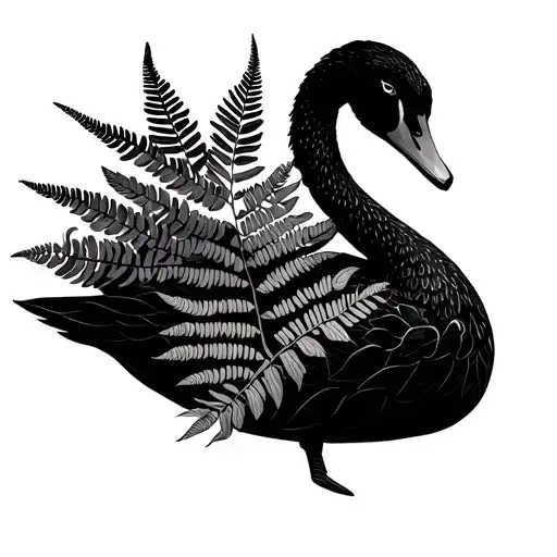 Black Swan With A New Zealand Fern As The Tail
