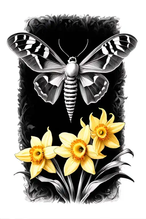 Death Moth And Yellow Daffodil