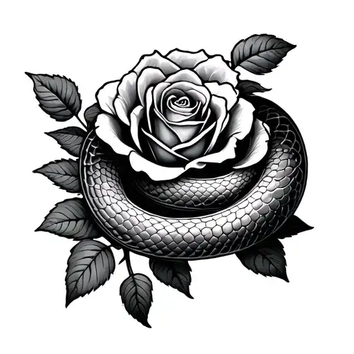 Snake An Roses In Black