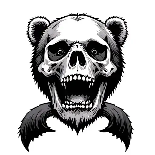 Human Skull With Bear Head Profile Holding