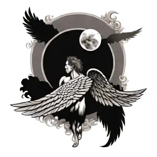 Icarus Frame In Front Of The Sun Burning His Wings