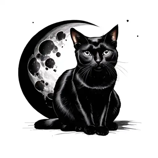 Black Cat Sitting Facing Moon