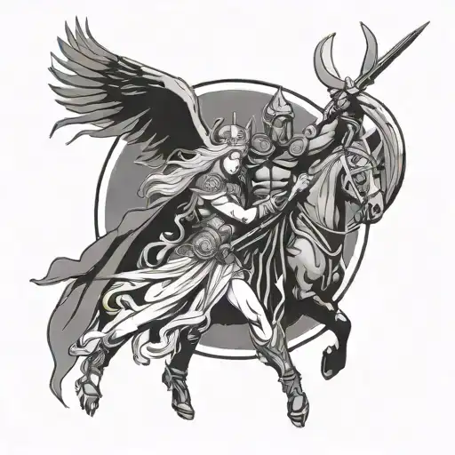 Odin Fighting Hel Goddess Athena