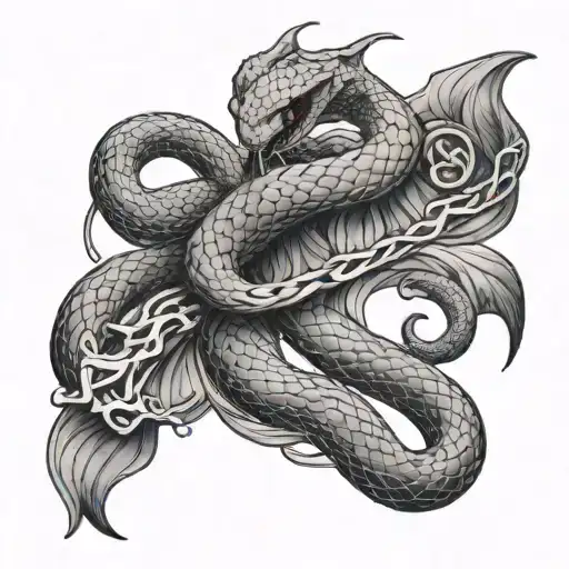 Snake Wrapped Around Forearm Being Sliced By An Angel