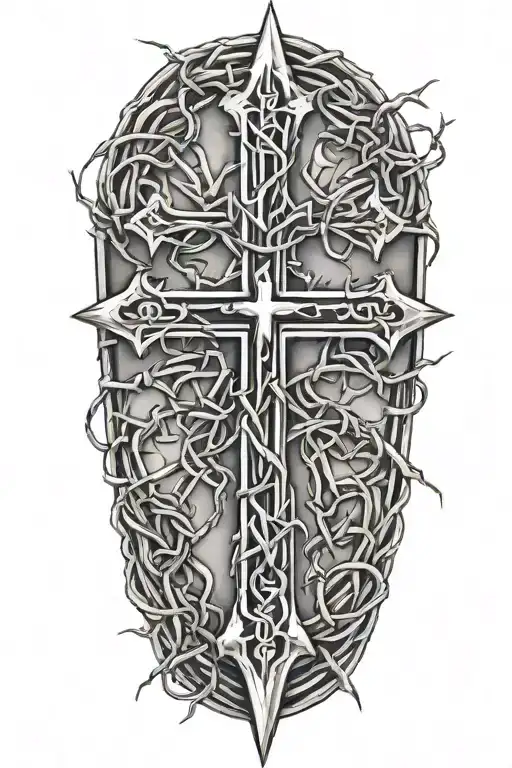 Cross Wrapped In Barbed Wire With Fire