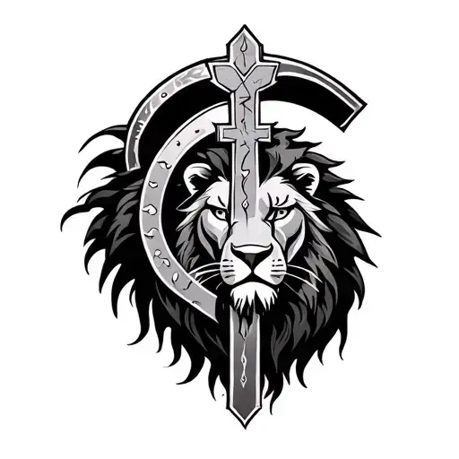 Spartan Warrior And Cross Intertwined With A Lion