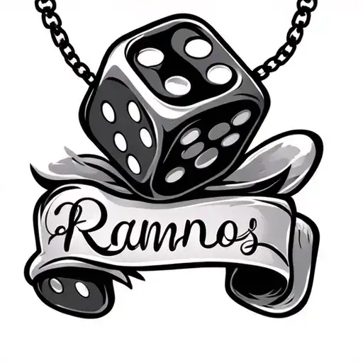 Ramos In Cursive Writing With Dice Hanging Pendant