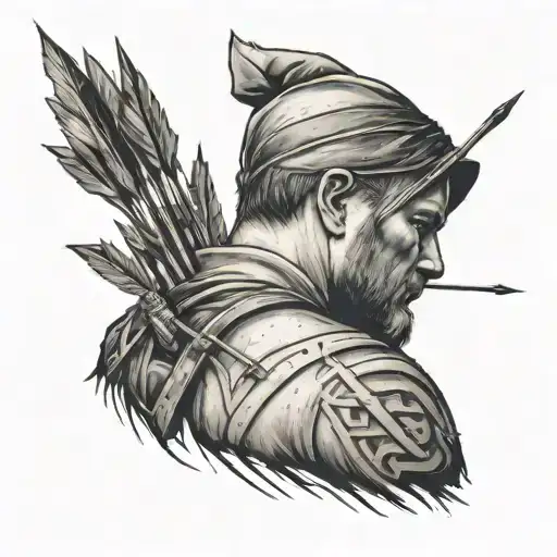 Father And Son Son Sad With Arrow Stuck In Back Father Comforting With Many Arrows In Back