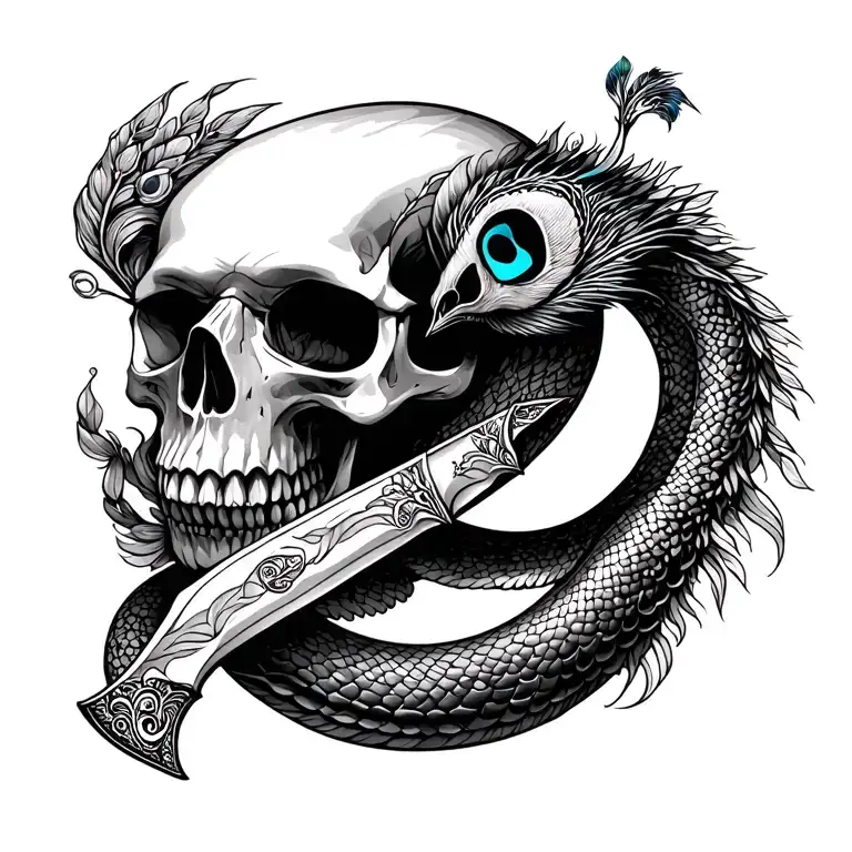 Knife Skull Snake And Peacock