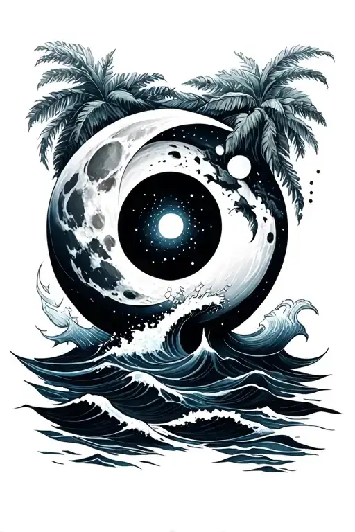 Ocean And Moon Merging Together