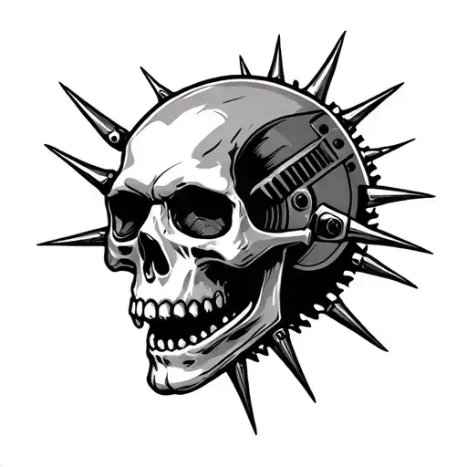 Skull With Spikes That Cuts The Circular Saw