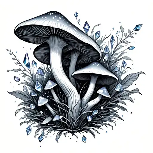 Virgo Sign With Mushrooms And Crystals