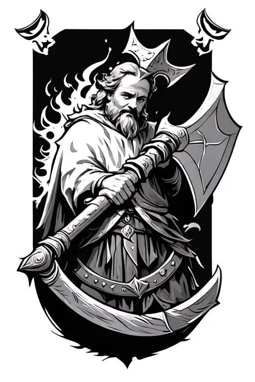 Medieval King Hold A Battle Axe Full Body Pose