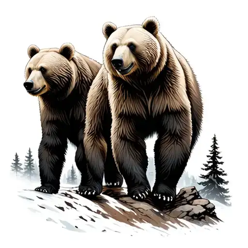 3 Bears Walking Up Mountain Trail