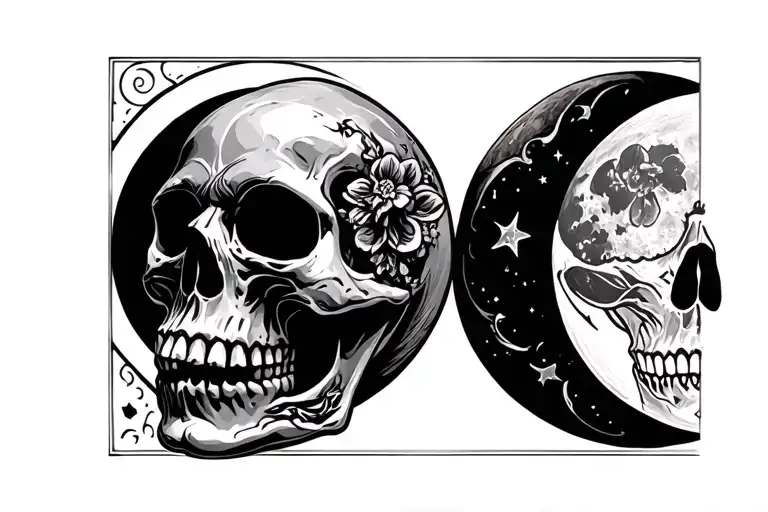 Negative Spacing Chicano Style Skull With A Moon