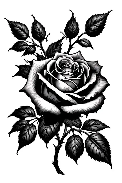 Rose With Black Work In Full Sleeve