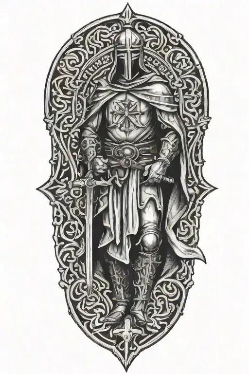 Crusader Man Holding Cross Intertwined