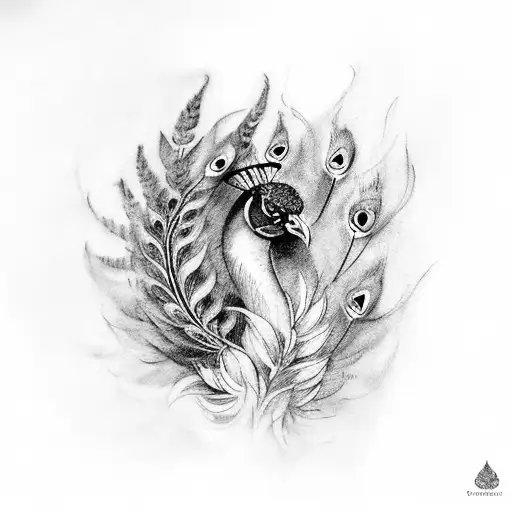 Peacock Head With Fern