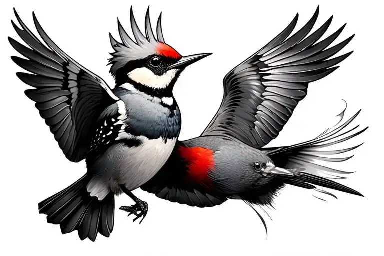 Wren And Woodpecker Bird Flying