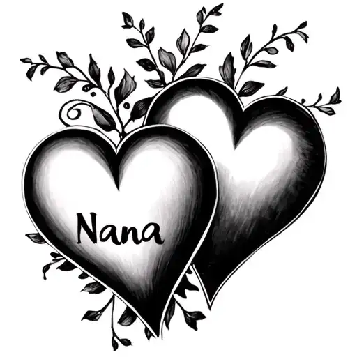 Two Intertwined Love Hearts With Nana In One And Emilia In The Other