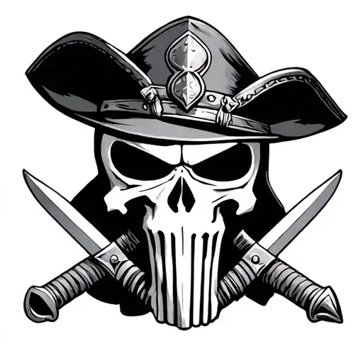 Punisher Skull With Cavalry Hat And Cross Sabers
