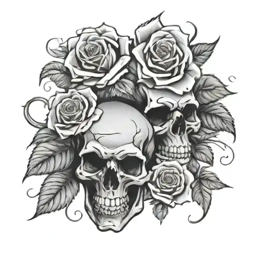 Demonic Skulls And Rose Intertwined