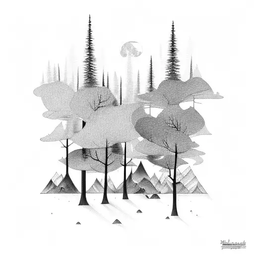 Forest And Mountains With 2 Little Girls