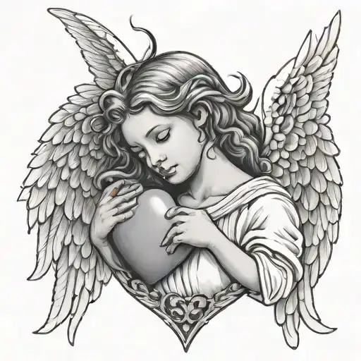 Angel Holding A Heart Crying