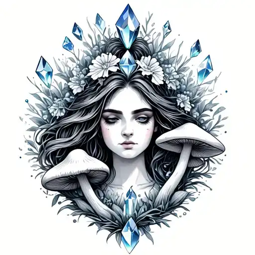 Virgo With Mushrooms And Crystals