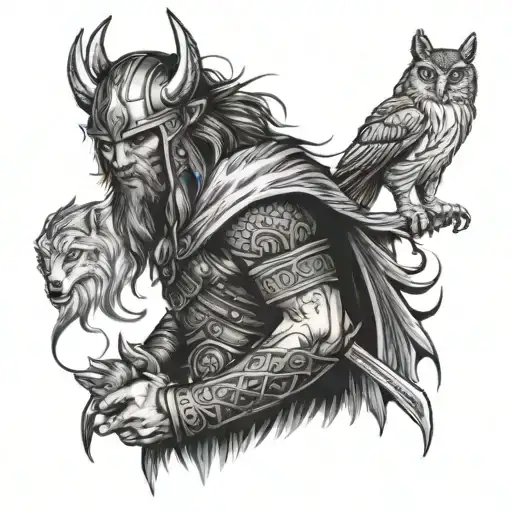 A Viking Warrior With A Wolf And Owl As His Spirit Animals