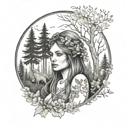 Feminine Beauty Pagan Forest Scene