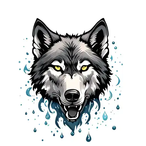 Wolf Head With Clock At 4 & Water