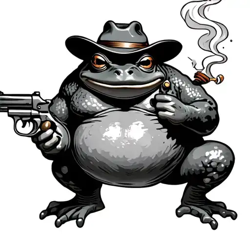 Cowboy Frog With A Fat Belly Holding A Gun Smoking A Cigarette