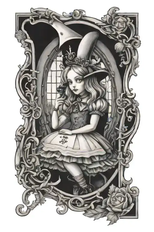 Dark Alice In The Looking Glass Window