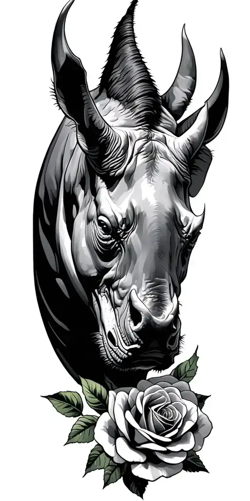 Rhino Head Roses Surrounding Him Victorious