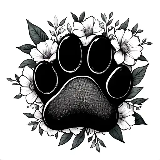 Dog Paw And Flowers Surrounding