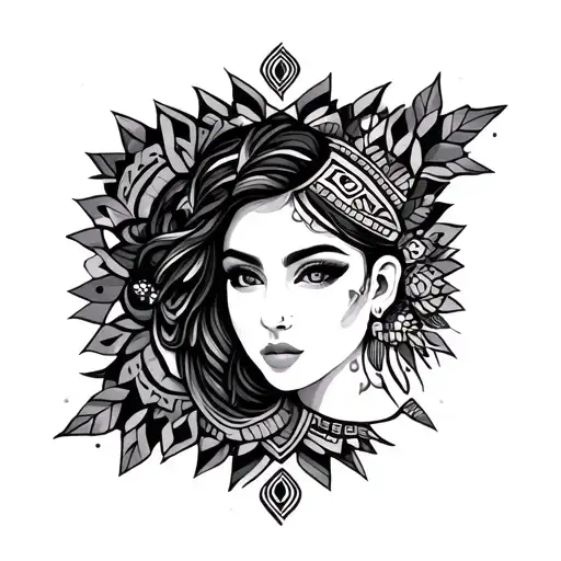 Feminine Aztec Pattern Incorporating Elements